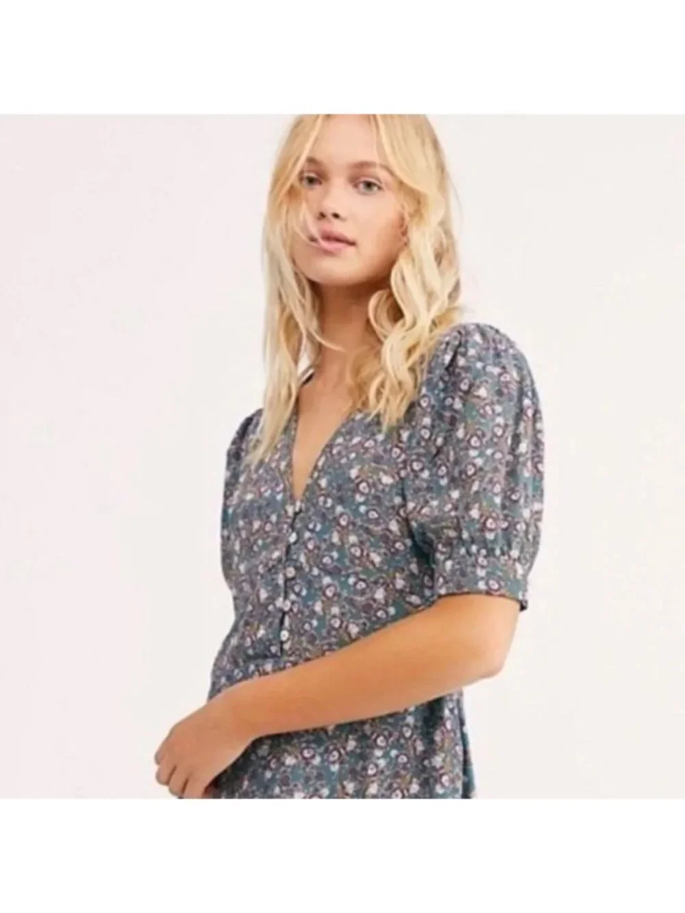 Free People Provence Floral Puff Sleeve Dress S